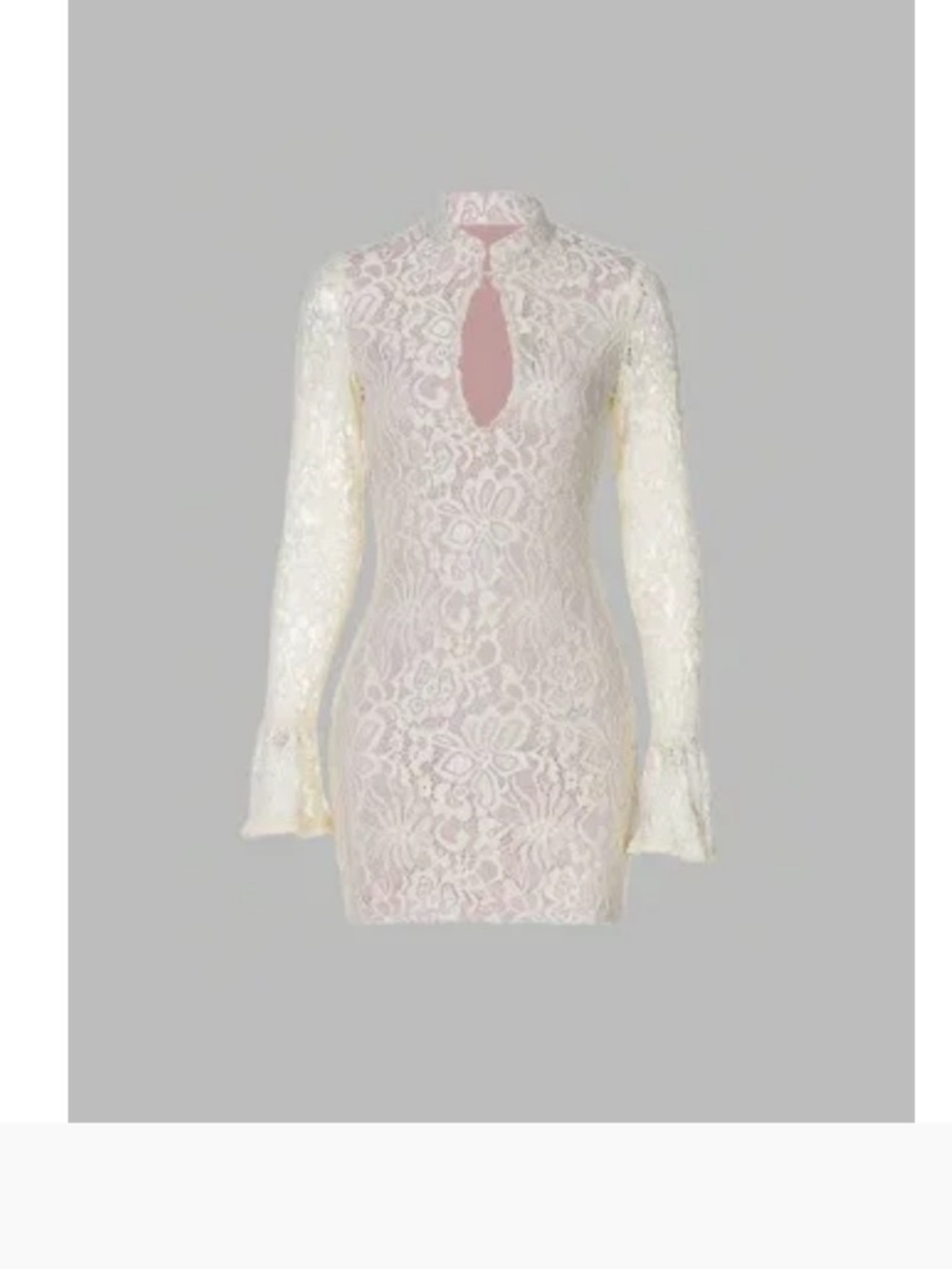 Ivory Lace Long-Sleeve Keyhole Mini Dress